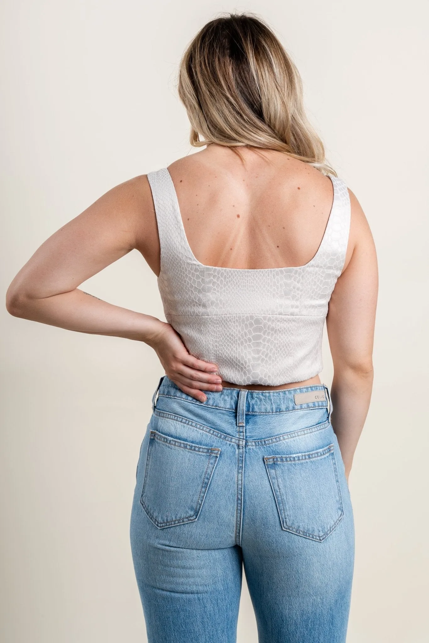 Snake skin crop tank top taupe