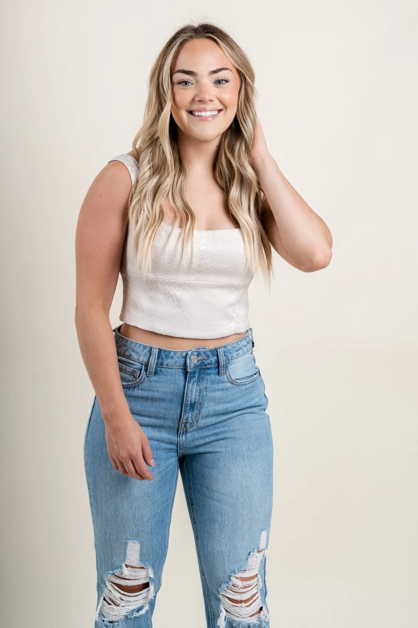 Snake skin crop tank top taupe