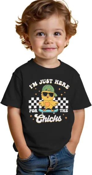 SOFEON Toddler Boy Easter Shirt Funny Chick Skateboard T-Shirt I'm Just Here for The Chicks Graphic Short Sleeve Tees Top
