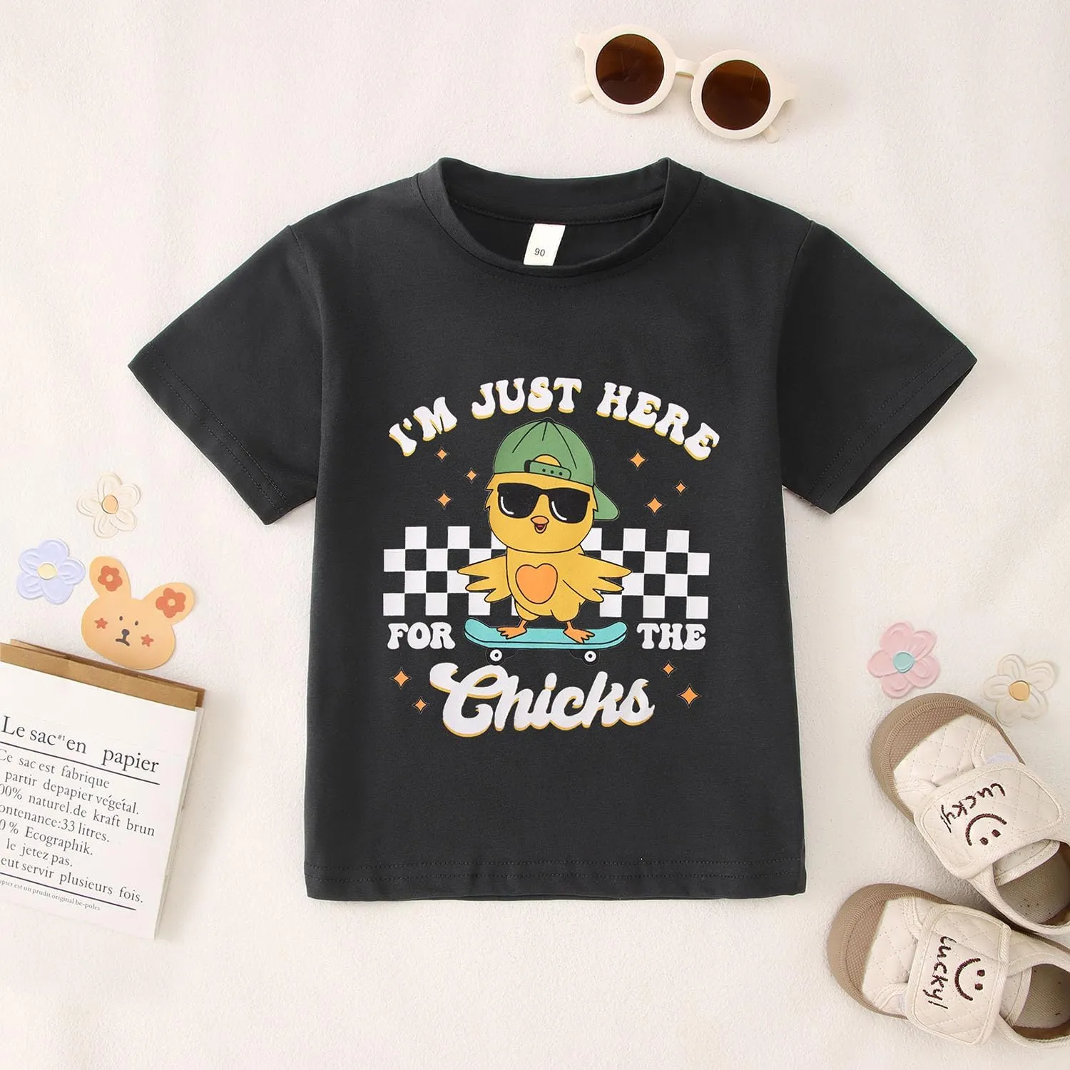 SOFEON Toddler Boy Easter Shirt Funny Chick Skateboard T-Shirt I'm Just Here for The Chicks Graphic Short Sleeve Tees Top
