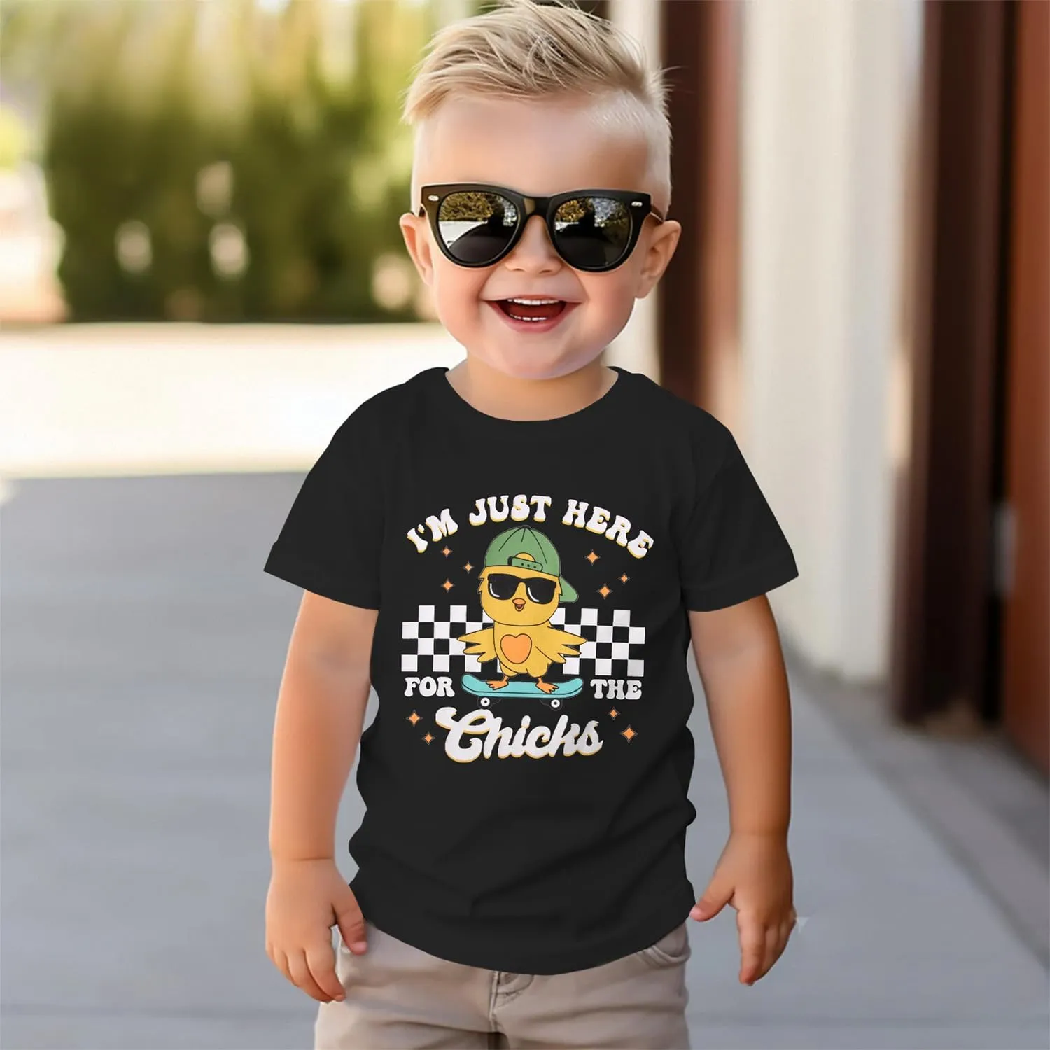 SOFEON Toddler Boy Easter Shirt Funny Chick Skateboard T-Shirt I'm Just Here for The Chicks Graphic Short Sleeve Tees Top