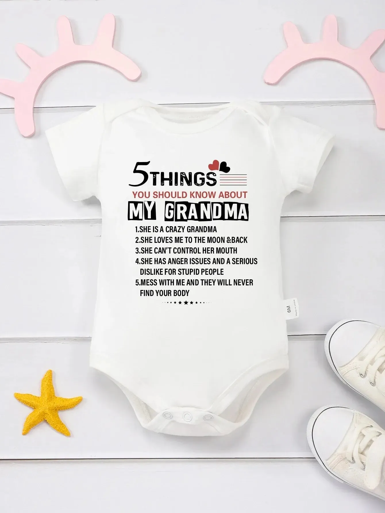 Soft Skin-friendly Cotton My Grandma 5 Things Printed Baby Onesies