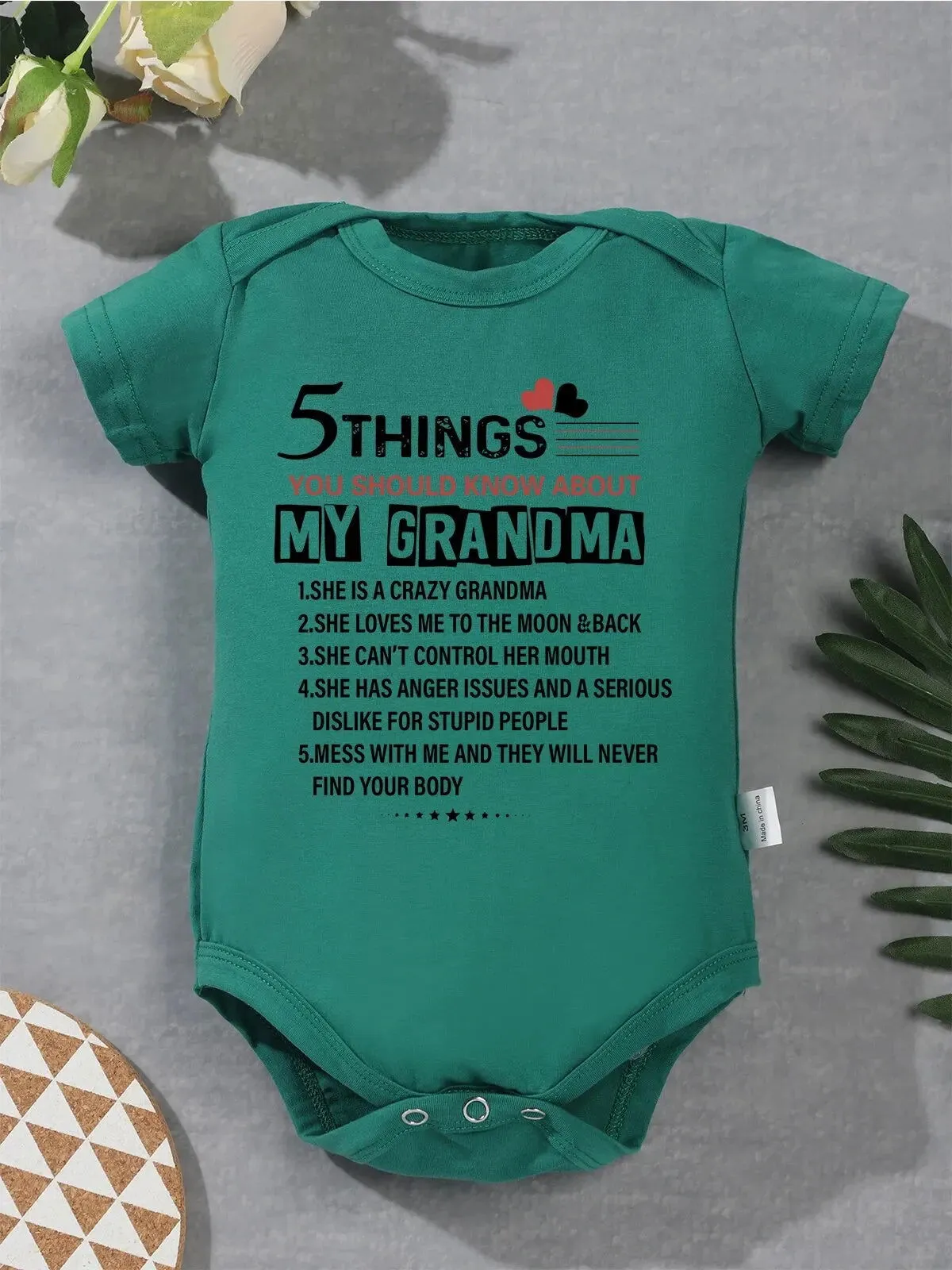 Soft Skin-friendly Cotton My Grandma 5 Things Printed Baby Onesies