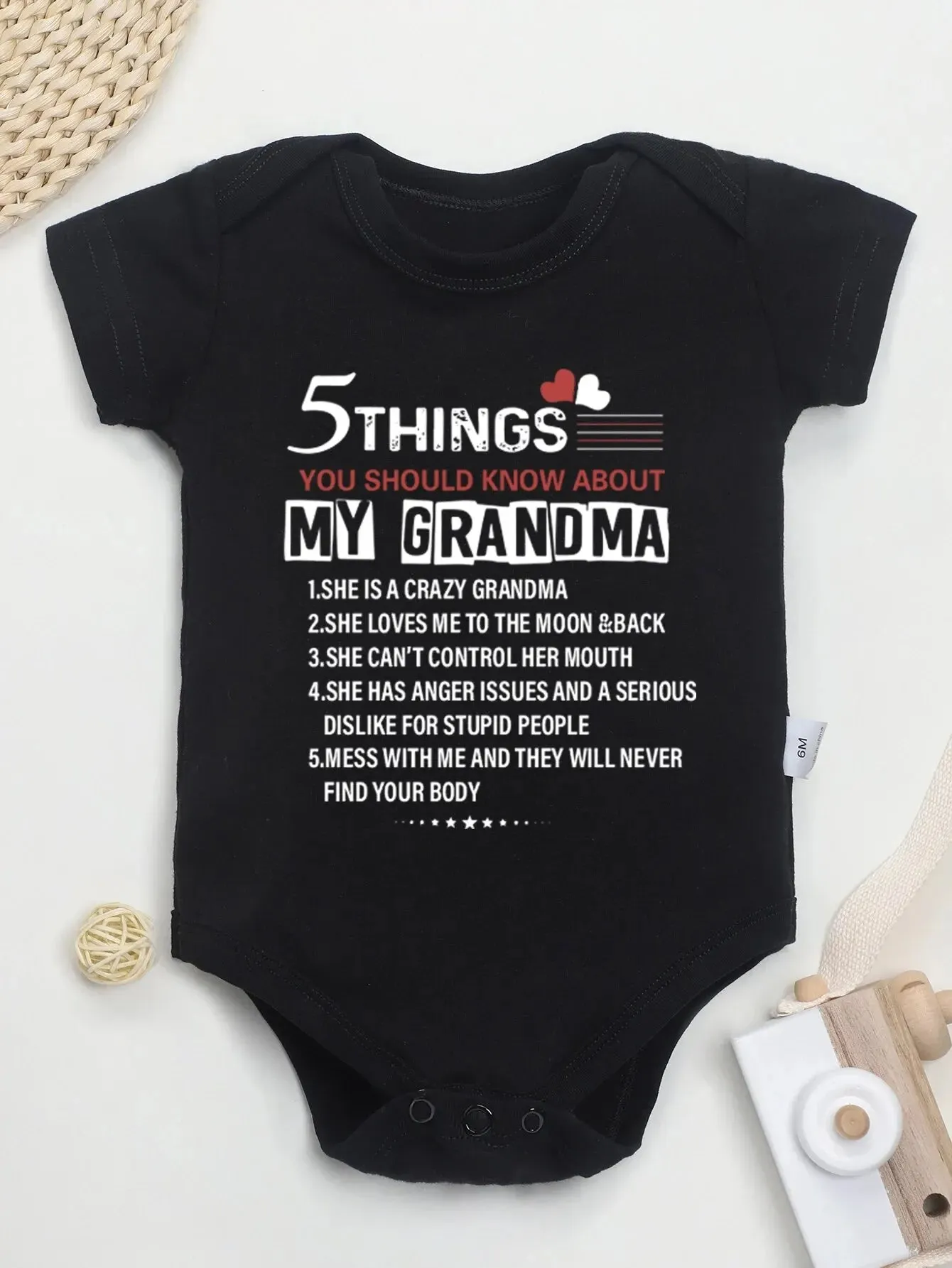 Soft Skin-friendly Cotton My Grandma 5 Things Printed Baby Onesies