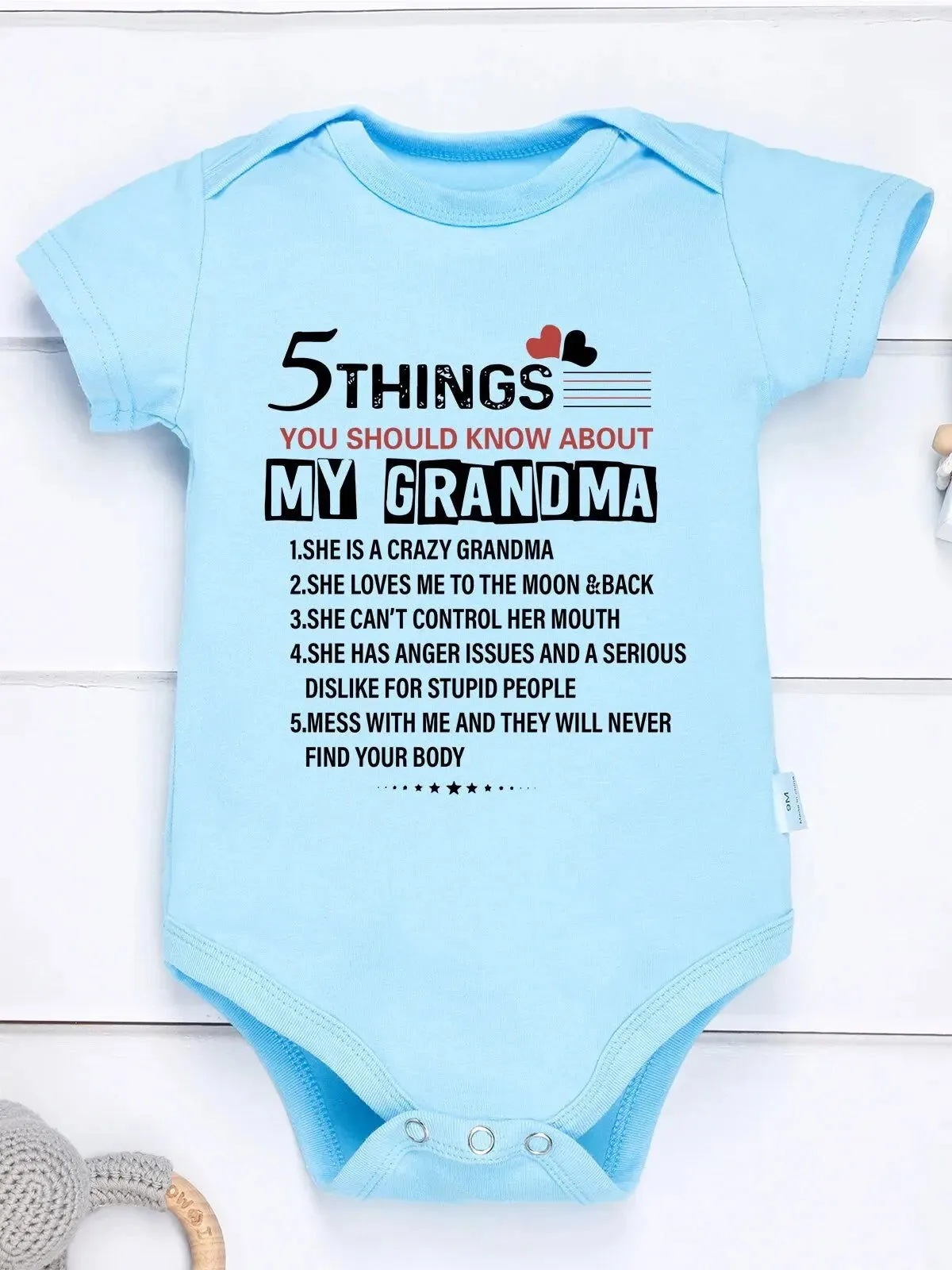 Soft Skin-friendly Cotton My Grandma 5 Things Printed Baby Onesies