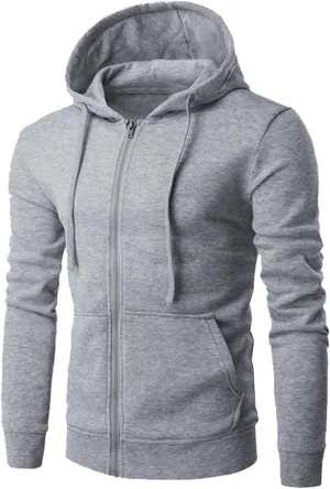 Solid Color Cardigan Men Casual Hooded Jacket Zipper Sports Outwear Drawstring Workout Jackets Plus Size Light Shirt