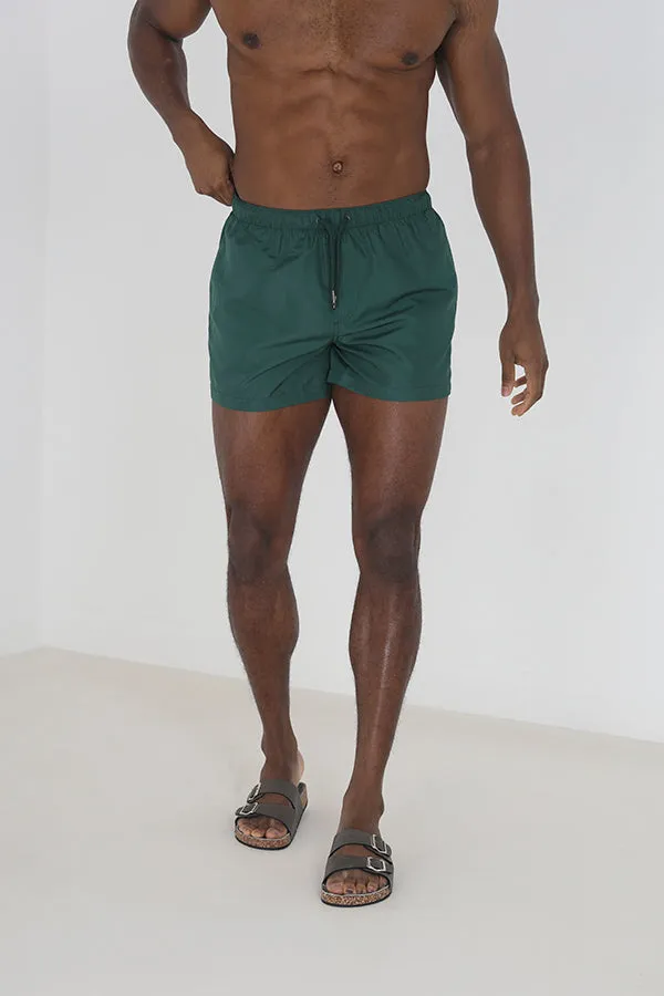 SOLID GREEN ELASTICATED WAIST SWIMSHORTS