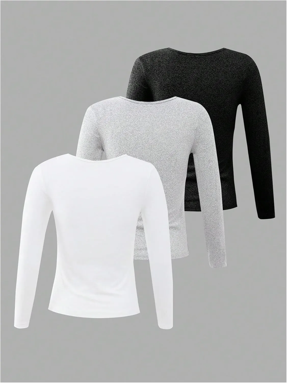 SOLY HUX Girl's Long Sleeve Crop Tops Cute Clothes Tight T Shirts 3 Pcs Basic V Neck Slim Fit Tees