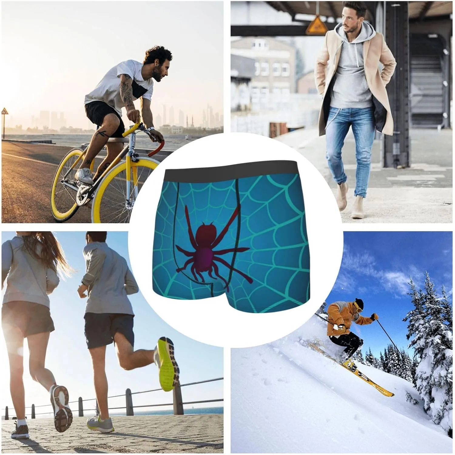 Spider And Cobweb Print Boxer Briefs For Men Breathable Underwear-