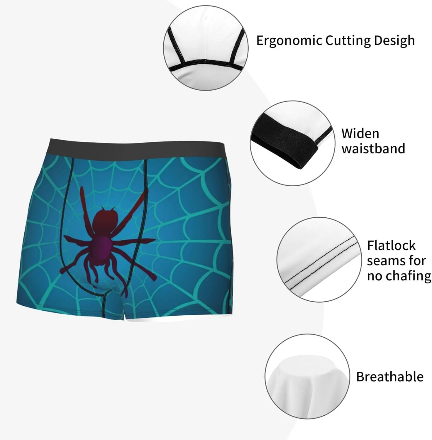 Spider And Cobweb Print Boxer Briefs For Men Breathable Underwear-