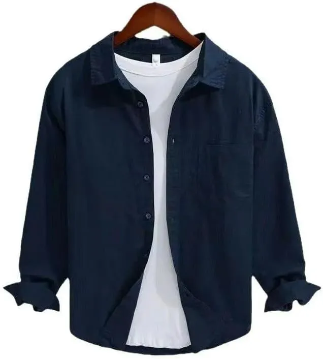 Spring Summer Men's Solid Color Linen Long-Sleeved Chinese Style Retro Cotton Linen Shirt