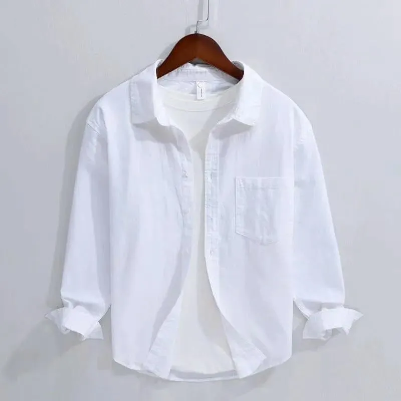 Spring Summer Men's Solid Color Linen Long-Sleeved Chinese Style Retro Cotton Linen Shirt
