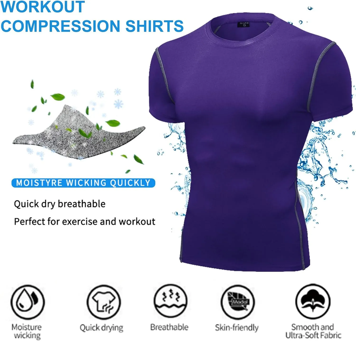 SPVISE 1 or 2 Pack Men's Compression Shirts Short Sleeve Athletic Workout T-Shirt Running Tops Cool Dry Active Gym Undershirt