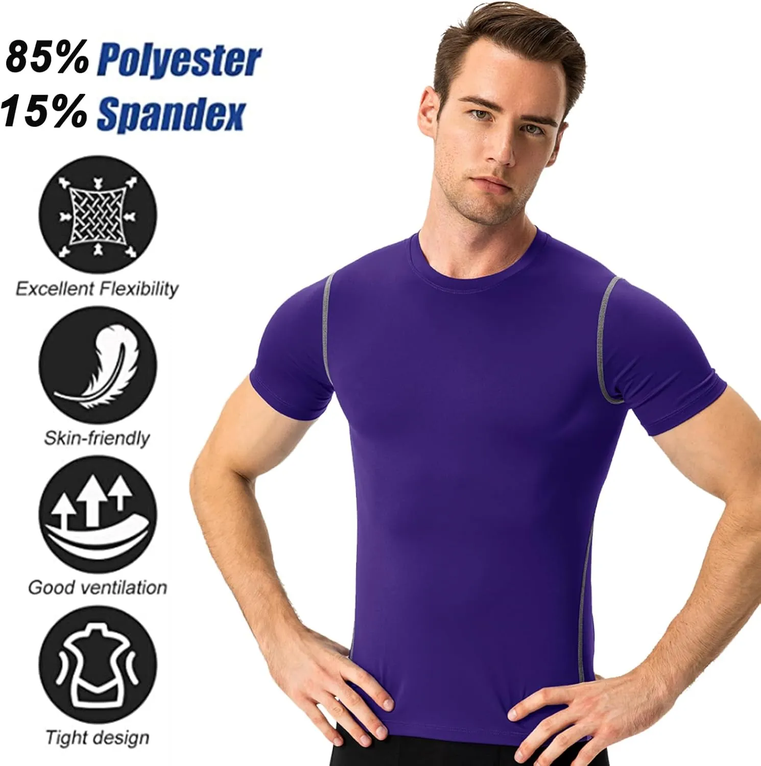 SPVISE 1 or 2 Pack Men's Compression Shirts Short Sleeve Athletic Workout T-Shirt Running Tops Cool Dry Active Gym Undershirt