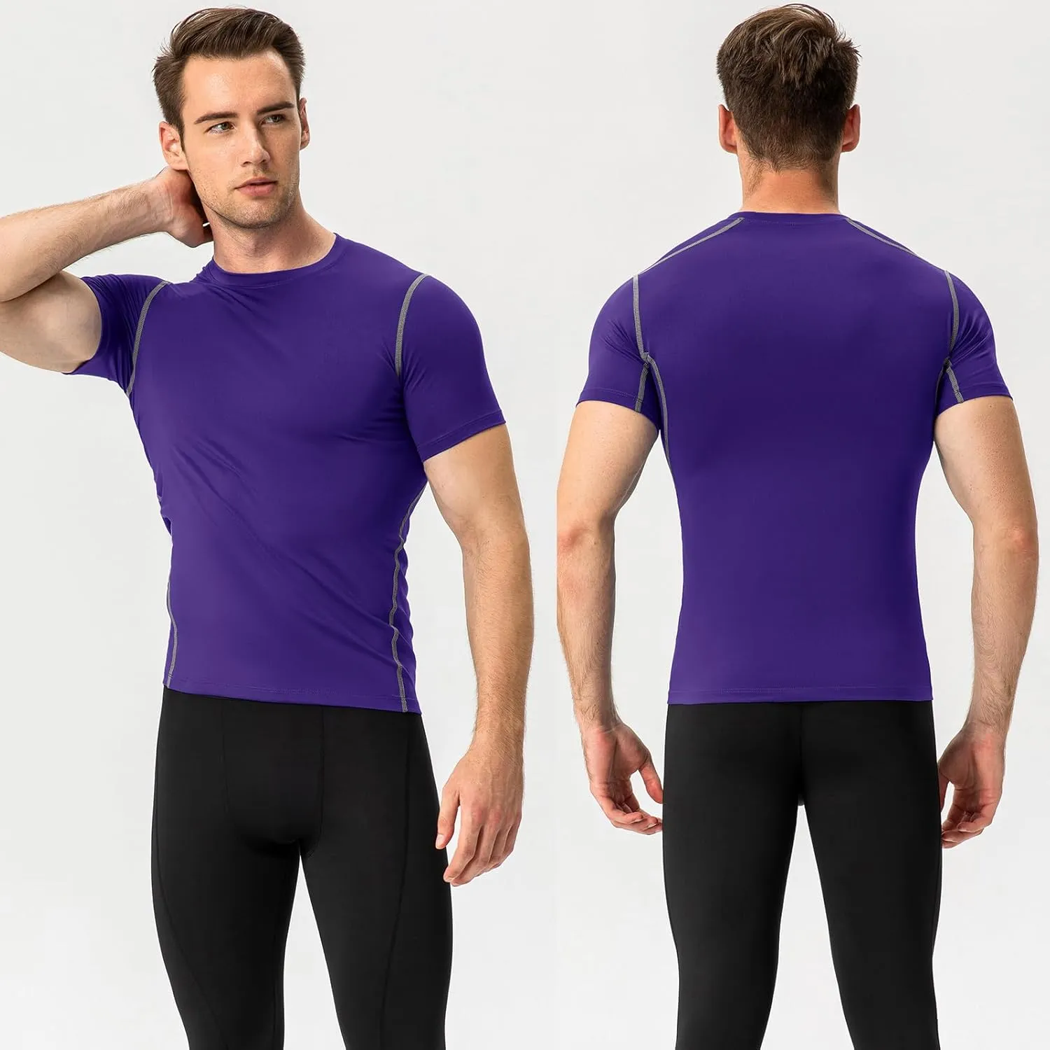 SPVISE 1 or 2 Pack Men's Compression Shirts Short Sleeve Athletic Workout T-Shirt Running Tops Cool Dry Active Gym Undershirt