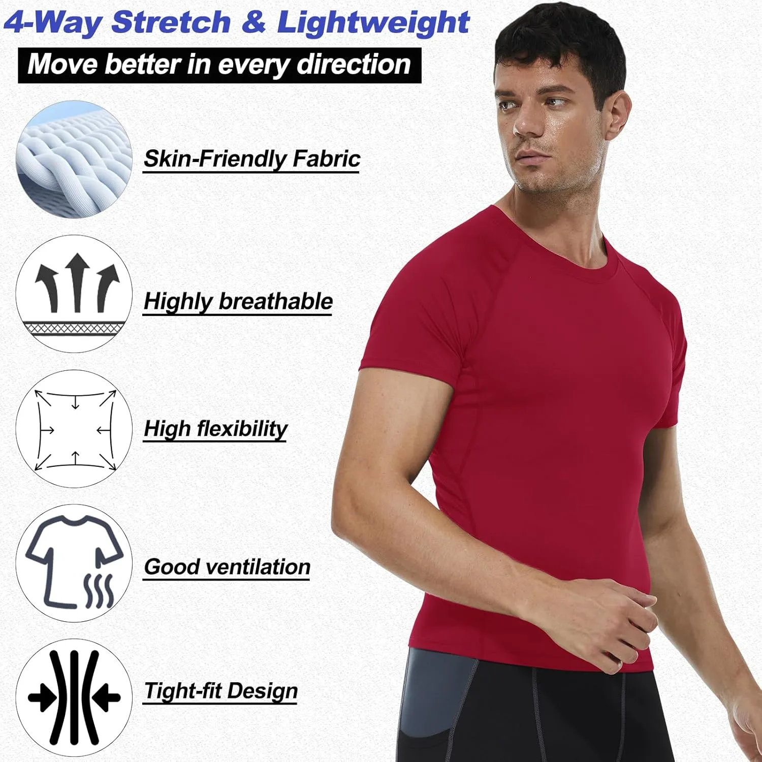 SPVISE Men's Compression Shirt Short Sleeve Workout Gym Top Cool Dry Athletic Base Layer Undershirt T-Shirt for Sport Running