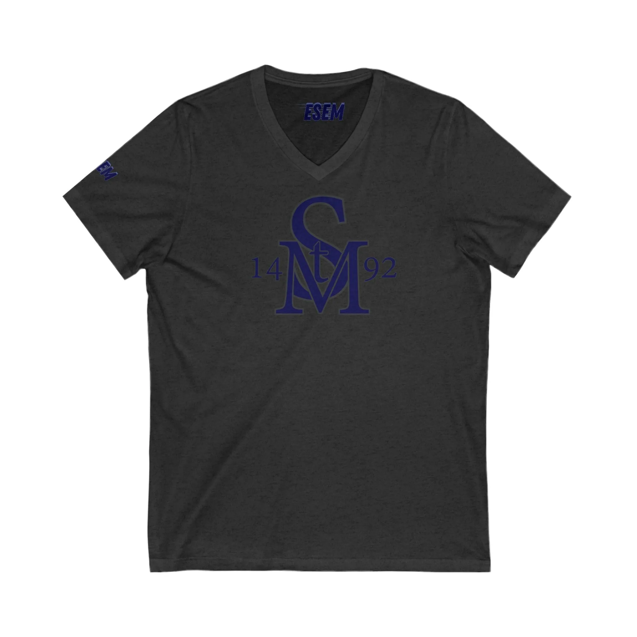 StM 1492 (Navy logo)- Unisex Jersey Short Sleeve V-Neck Tee