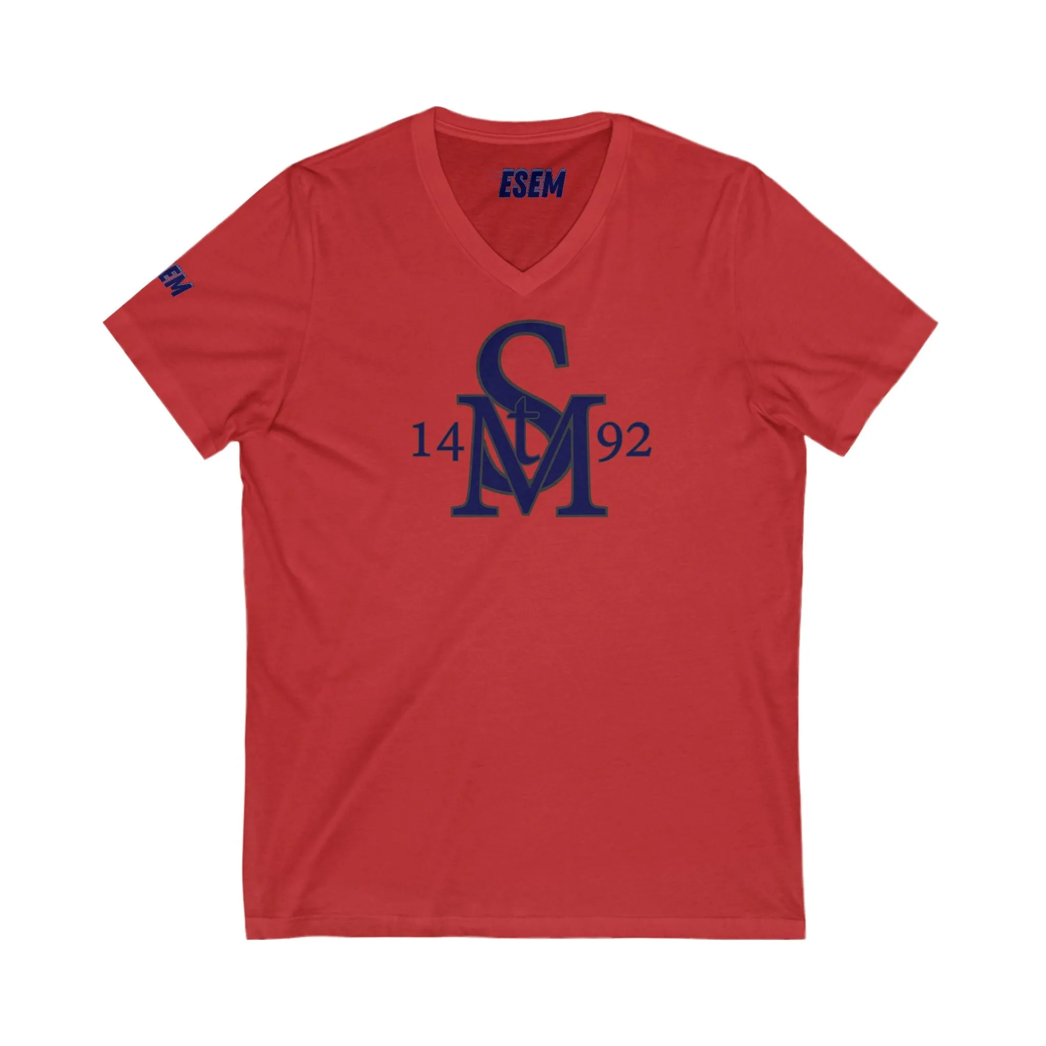 StM 1492 (Navy logo)- Unisex Jersey Short Sleeve V-Neck Tee