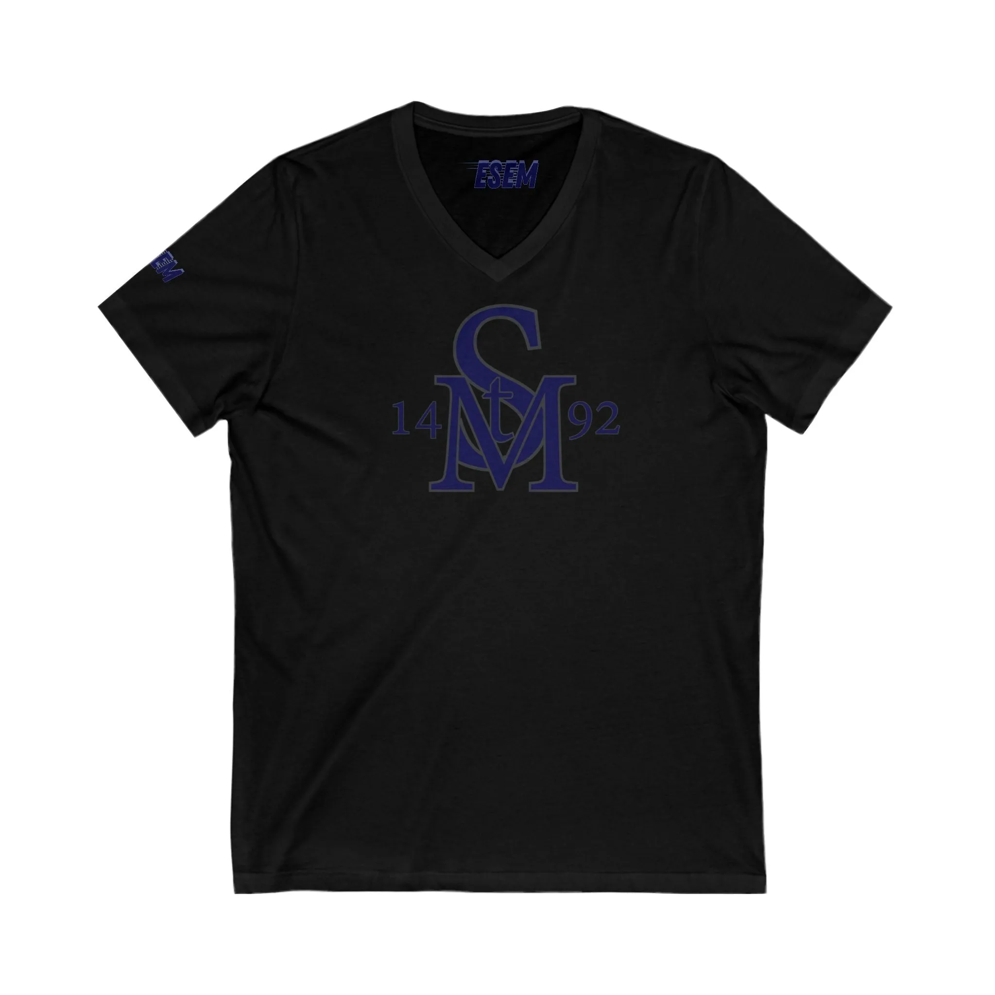 StM 1492 (Navy logo)- Unisex Jersey Short Sleeve V-Neck Tee