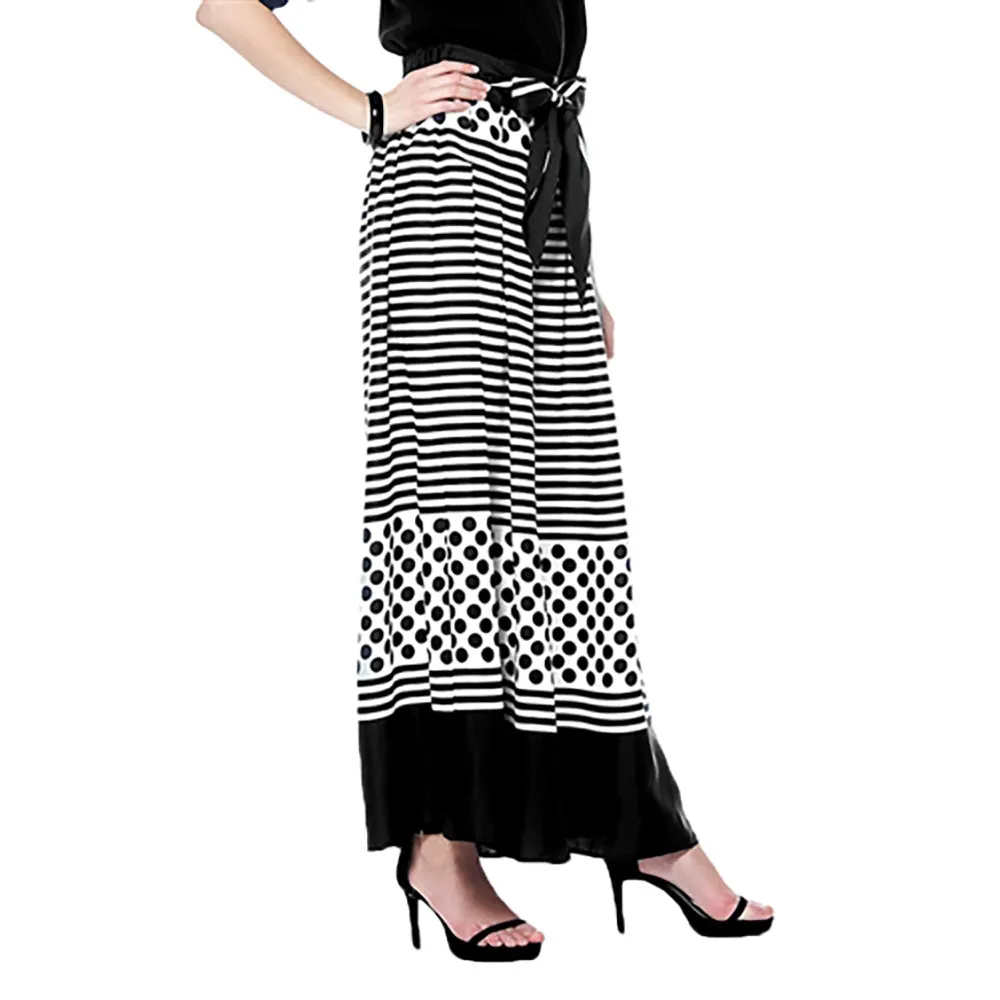 Stripe Polka Dot Navy Wide Leg Pants