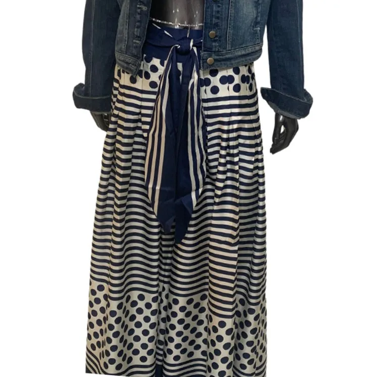 Stripe Polka Dot Navy Wide Leg Pants