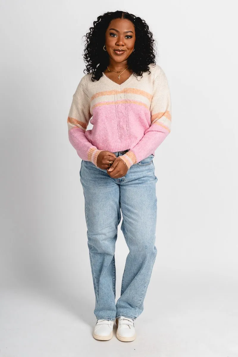 Striped crop sweater natural/pink