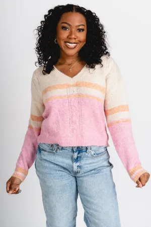 Striped crop sweater natural/pink