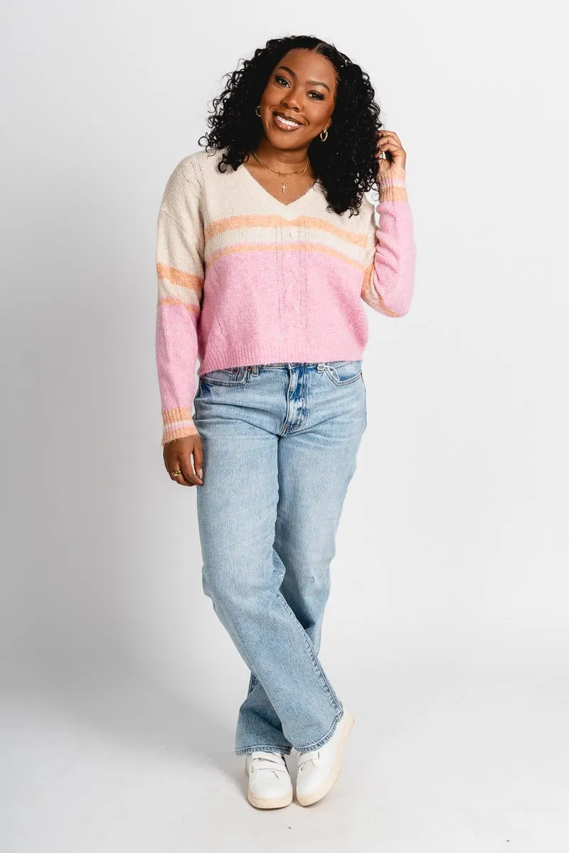 Striped crop sweater natural/pink