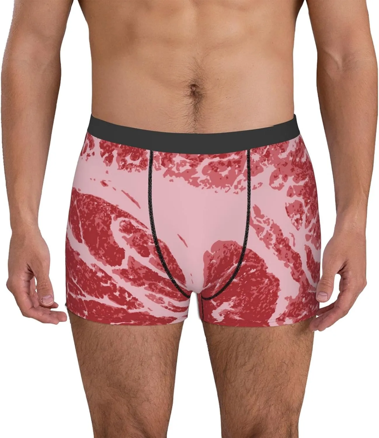 Striped Meat Print Boxer Briefs For Men Breathable Underwear-