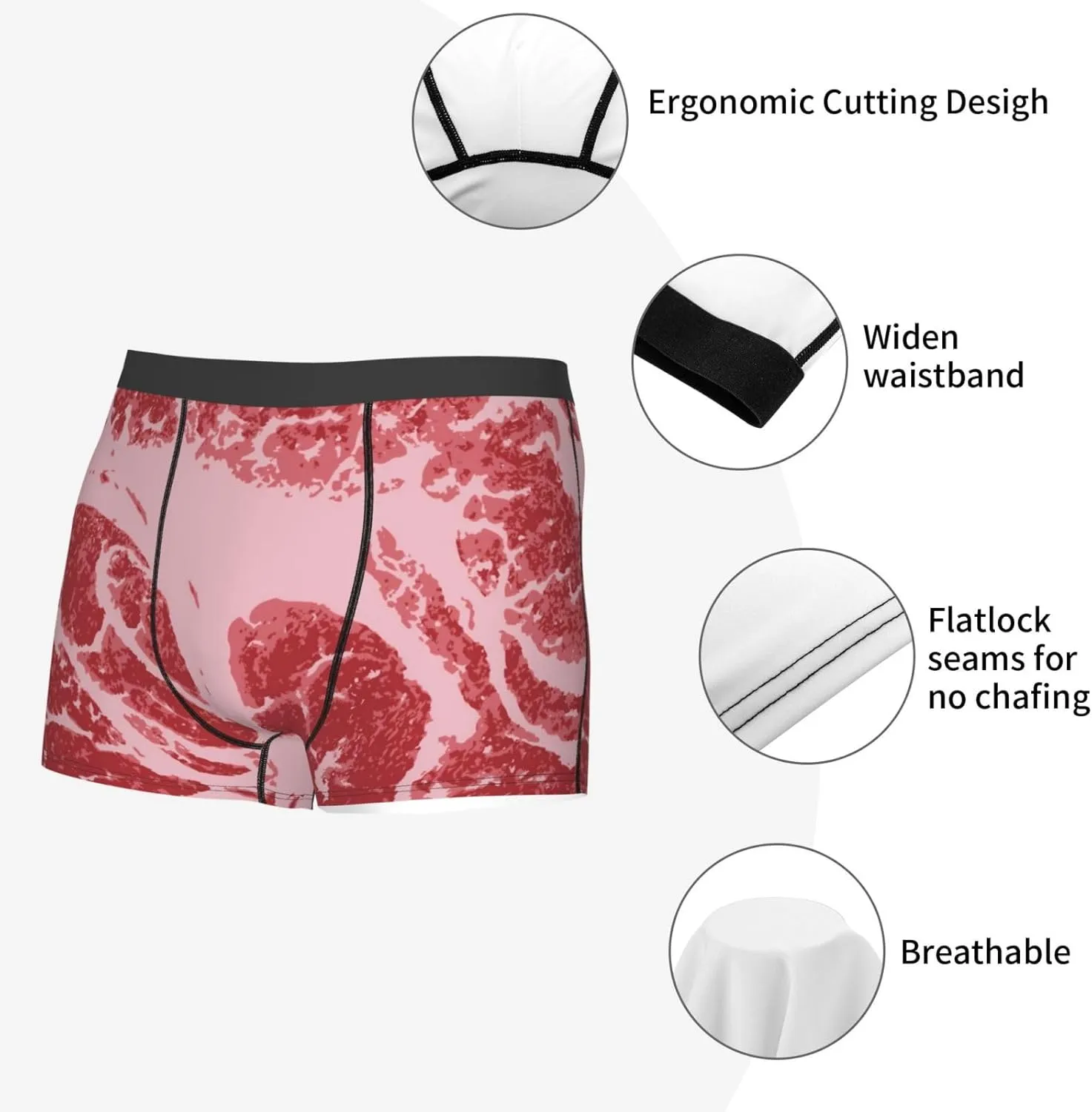 Striped Meat Print Boxer Briefs For Men Breathable Underwear-