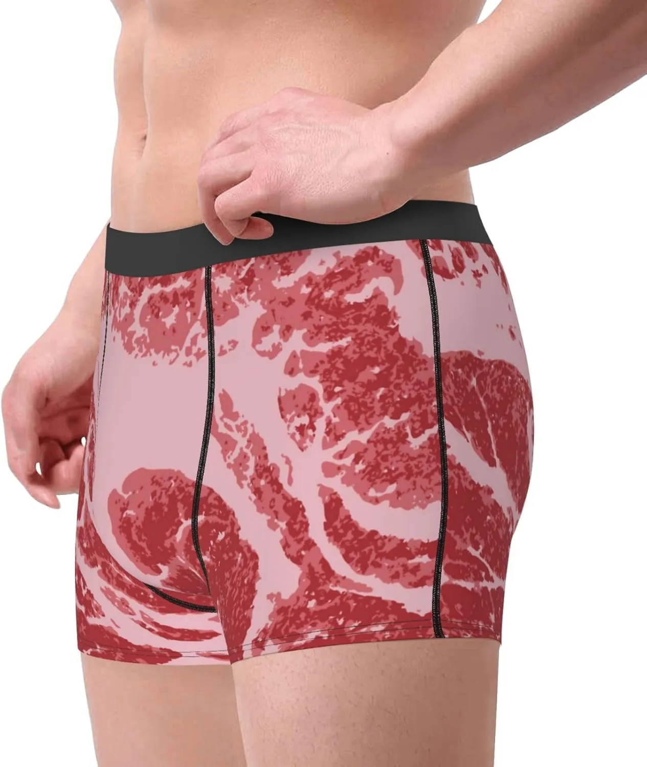 Striped Meat Print Boxer Briefs For Men Breathable Underwear-