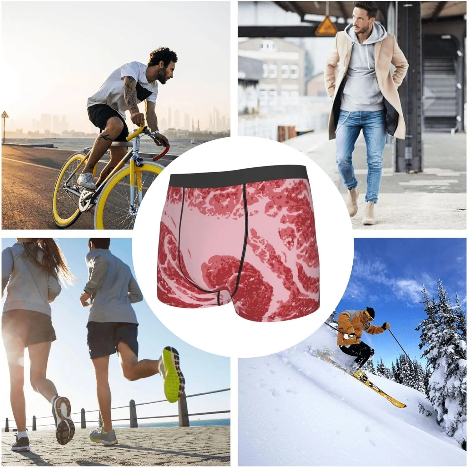 Striped Meat Print Boxer Briefs For Men Breathable Underwear-