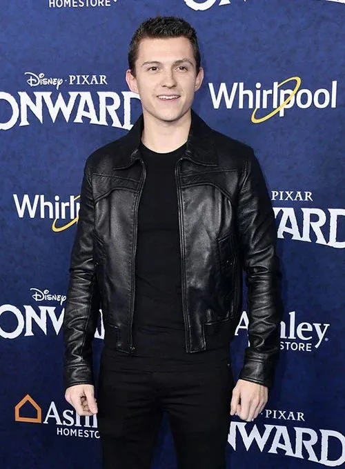 Stylish Black Leather Jacket Worn By Tom Holland | Tom Holland Stylish Black Leather Jacket