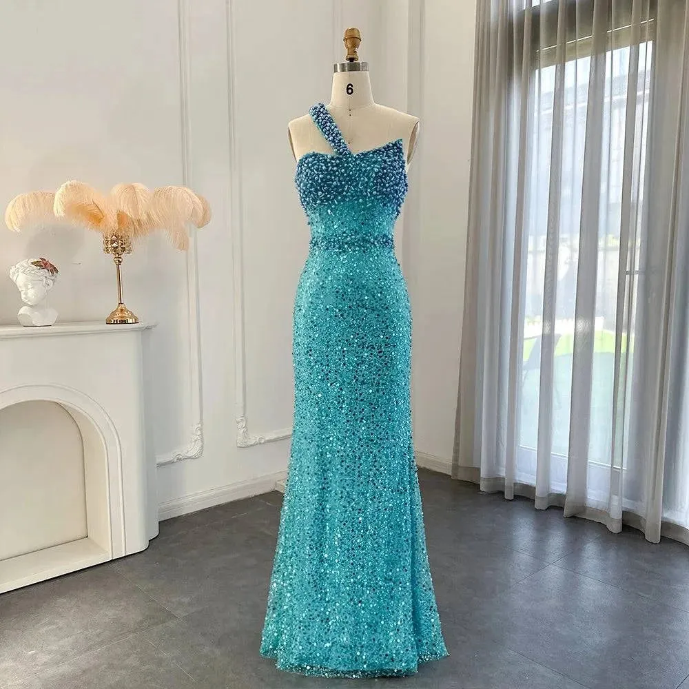 Stylish Turquoise Mermaid Dress One Shoulder Design