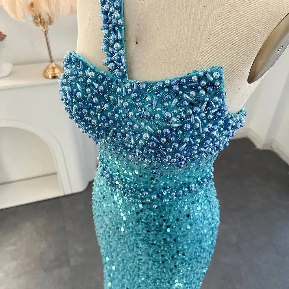 Stylish Turquoise Mermaid Dress One Shoulder Design