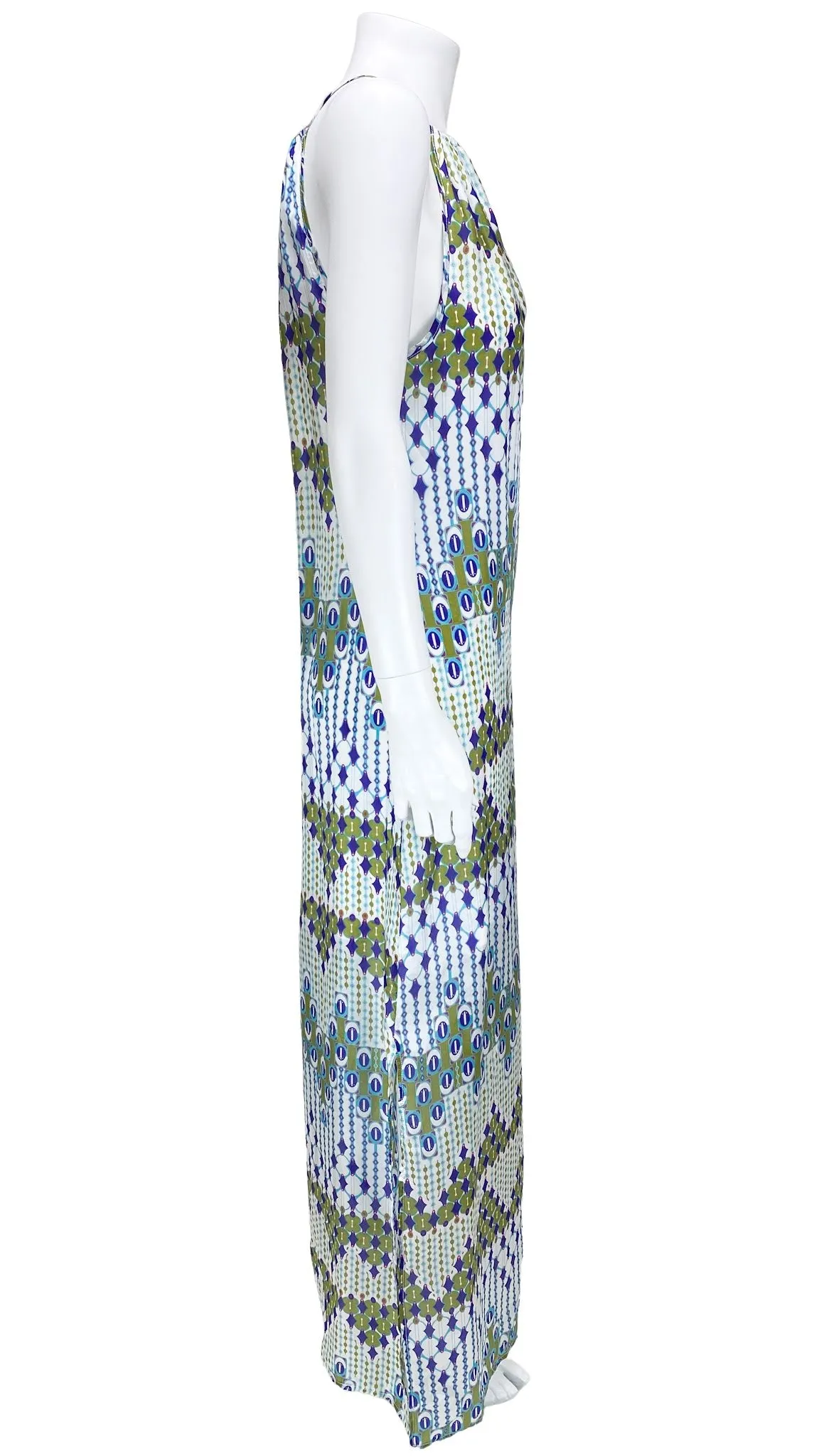 Subtle Luxury, Women's Printed Silk Maxi Dress, White/Multi, Size M