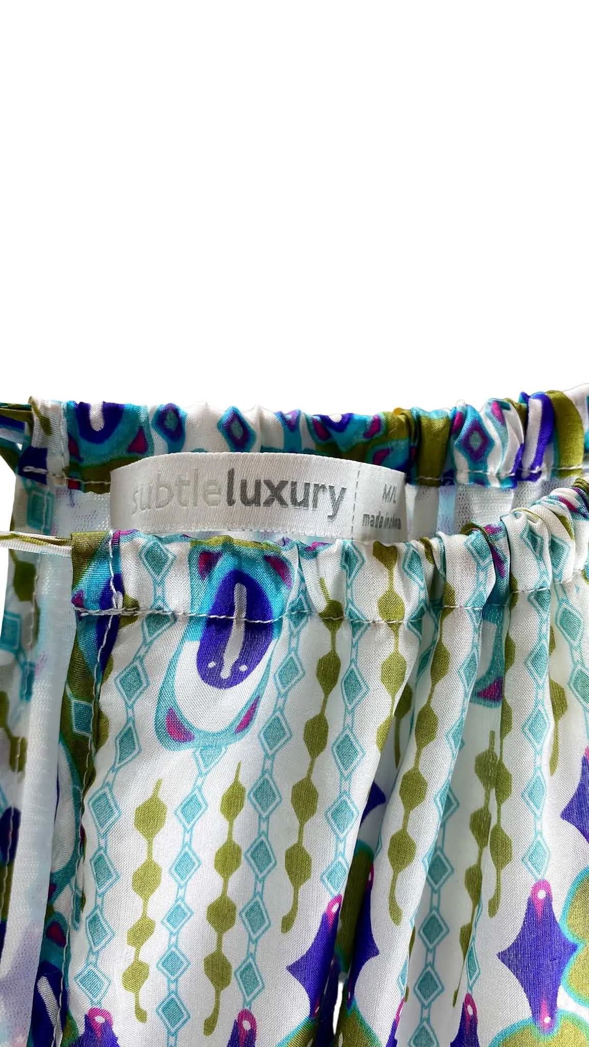 Subtle Luxury, Women's Printed Silk Maxi Dress, White/Multi, Size M