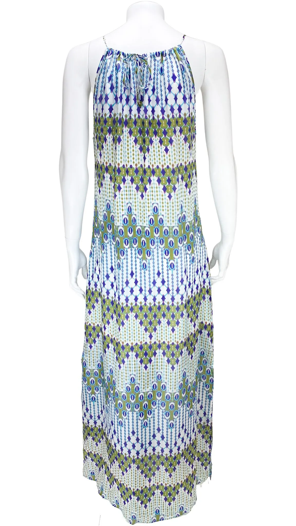 Subtle Luxury, Women's Printed Silk Maxi Dress, White/Multi, Size M