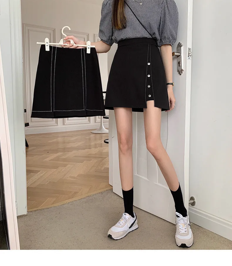 Summer High Waist Niche Suits Splitted Black A-Line Skirt Women Plus Size Skirt