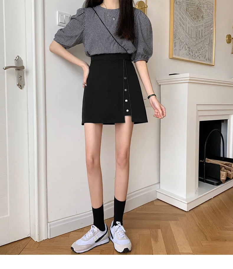 Summer High Waist Niche Suits Splitted Black A-Line Skirt Women Plus Size Skirt