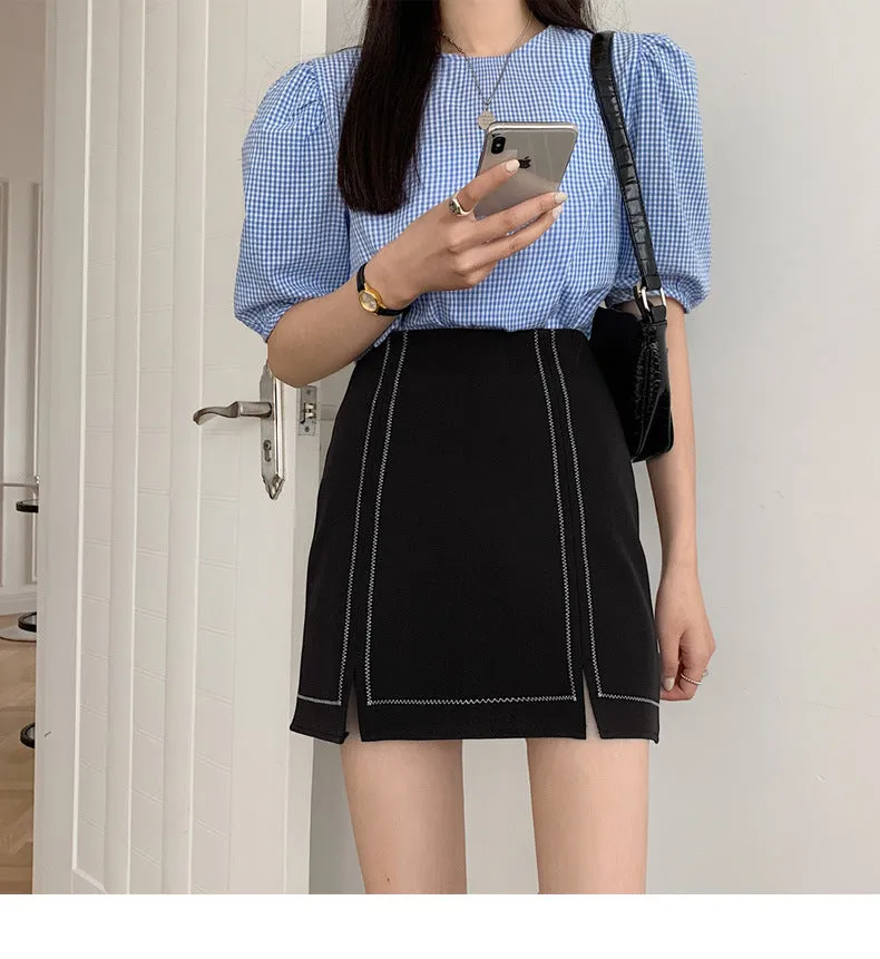Summer High Waist Niche Suits Splitted Black A-Line Skirt Women Plus Size Skirt