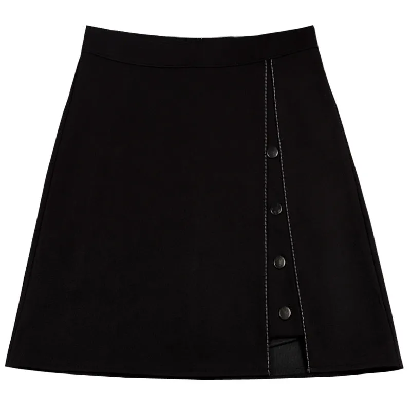 Summer High Waist Niche Suits Splitted Black A-Line Skirt Women Plus Size Skirt