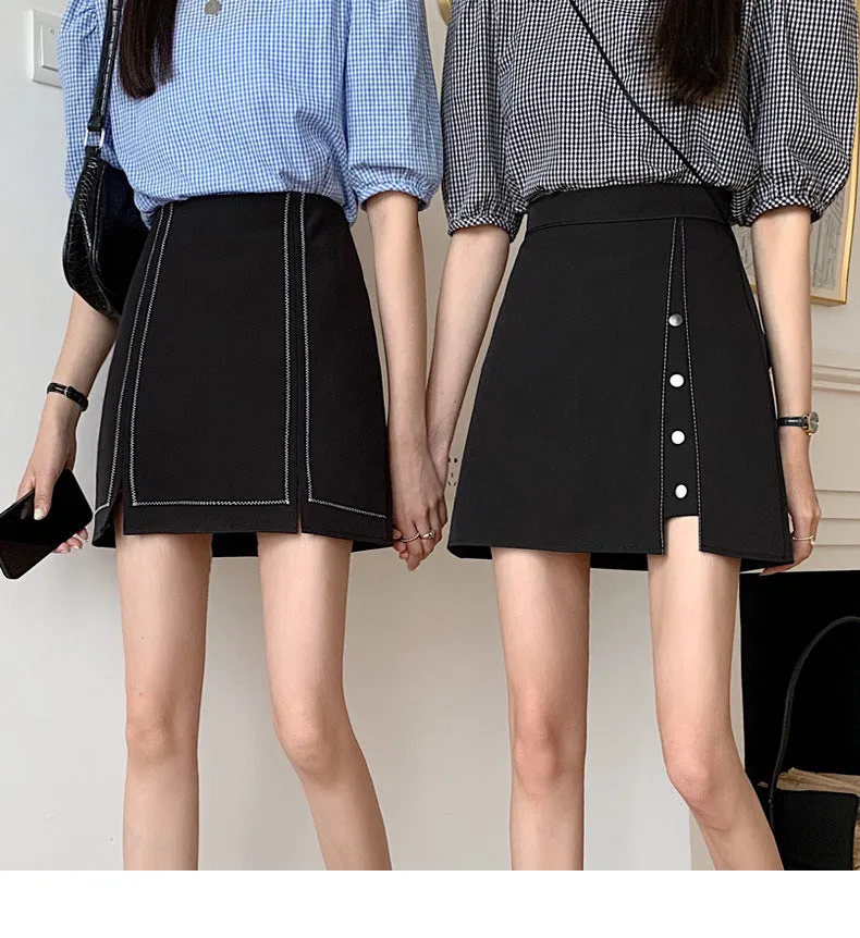 Summer High Waist Niche Suits Splitted Black A-Line Skirt Women Plus Size Skirt