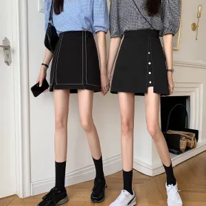 Summer High Waist Niche Suits Splitted Black A-Line Skirt Women Plus Size Skirt
