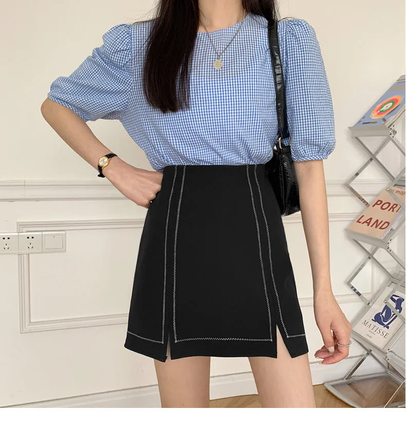 Summer High Waist Niche Suits Splitted Black A-Line Skirt Women Plus Size Skirt