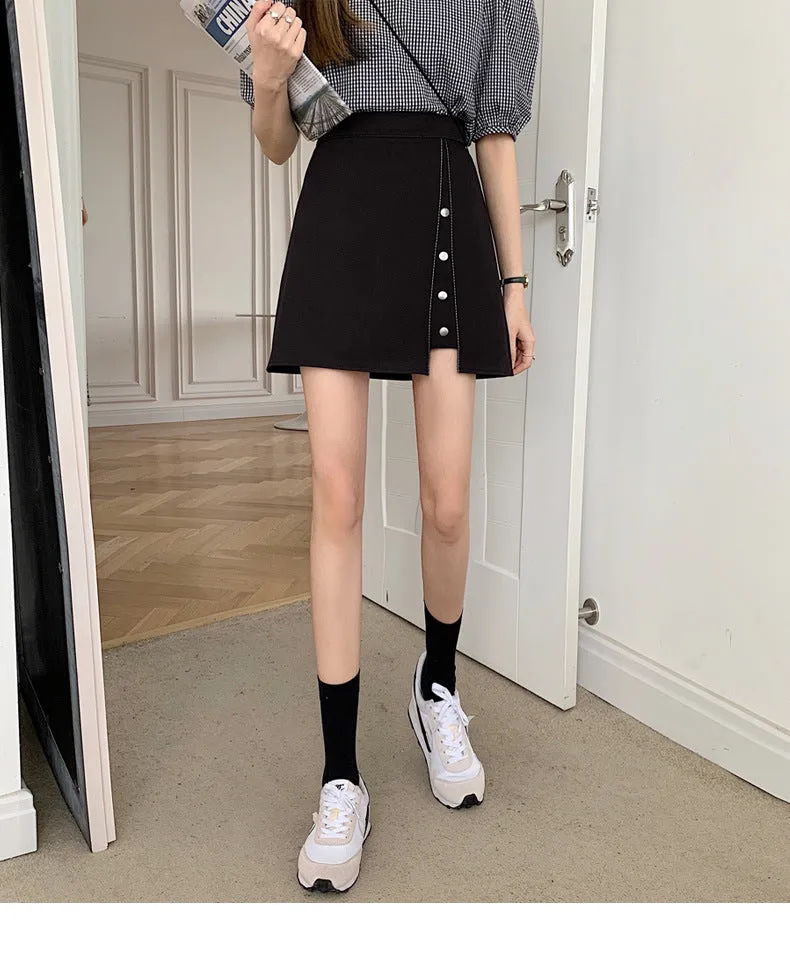 Summer High Waist Niche Suits Splitted Black A-Line Skirt Women Plus Size Skirt