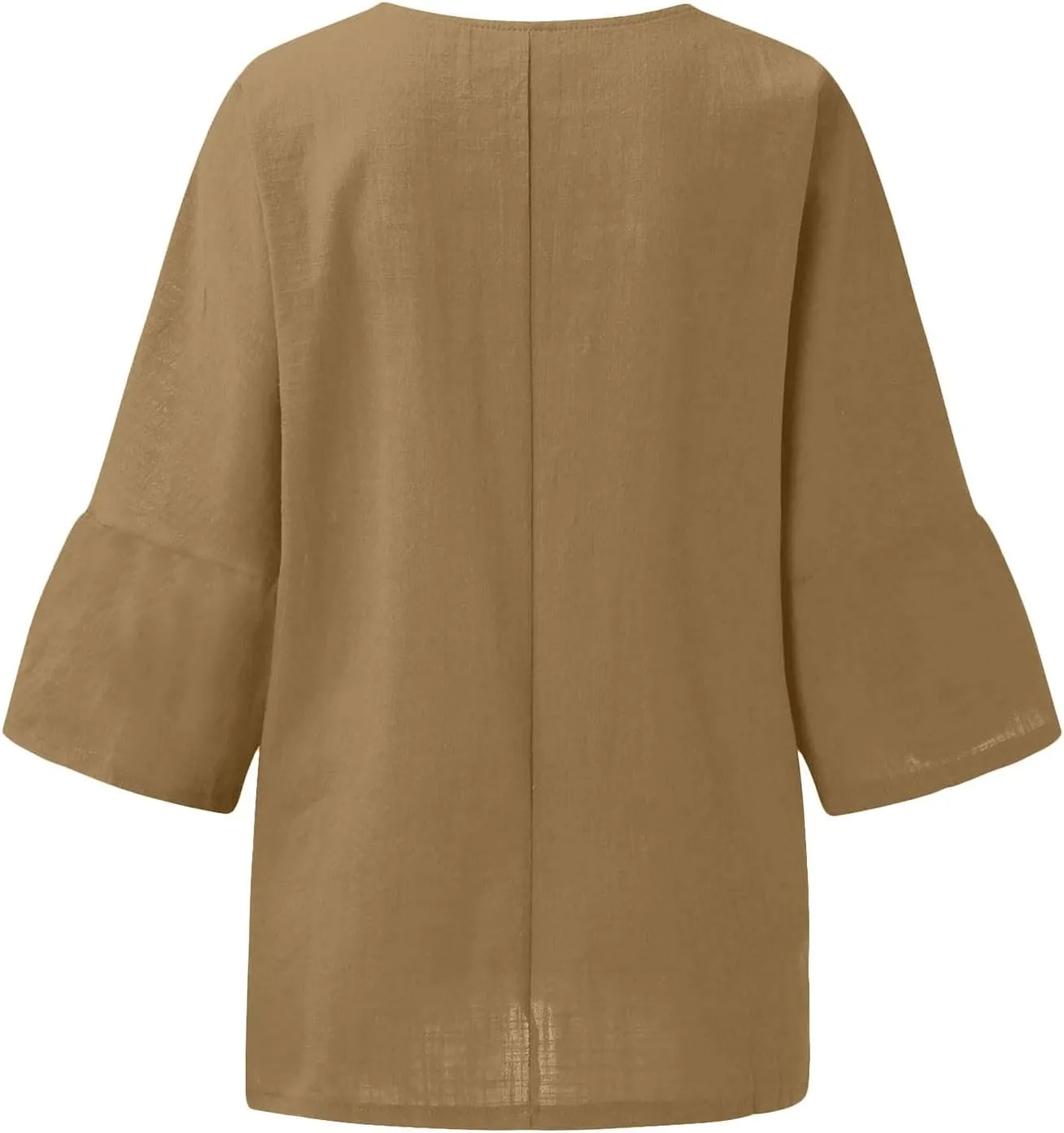Summer Tops for Women 2025 Trendy Pleated Front Tshirt Loose Fit 3/4 Sleeve Crewneck Blouse Solid Cotton Linen Shirts
