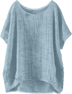 Summer Women Cotton Linen Tops Trendy Short Sleeve Casual Tshirt Oversized Loose Fit Crewneck Blouse High Low Hem Tees