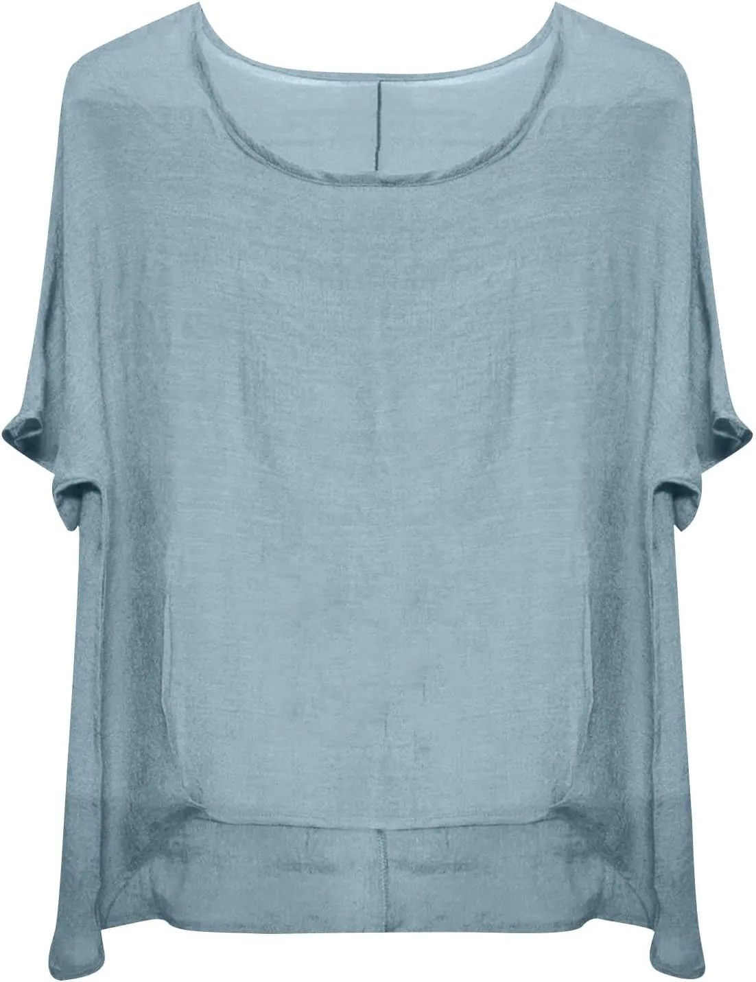 Summer Women Cotton Linen Tops Trendy Short Sleeve Casual Tshirt Oversized Loose Fit Crewneck Blouse High Low Hem Tees