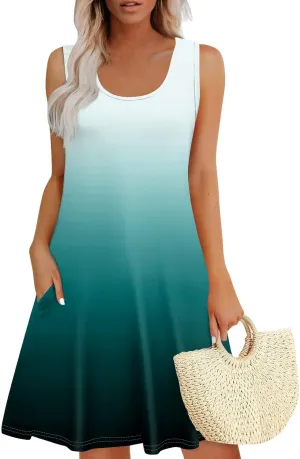 Sundresses for Women 2025 Vacation Sleeveless U Neck Summer Tank Dress with Pockets Frocks with Pockets